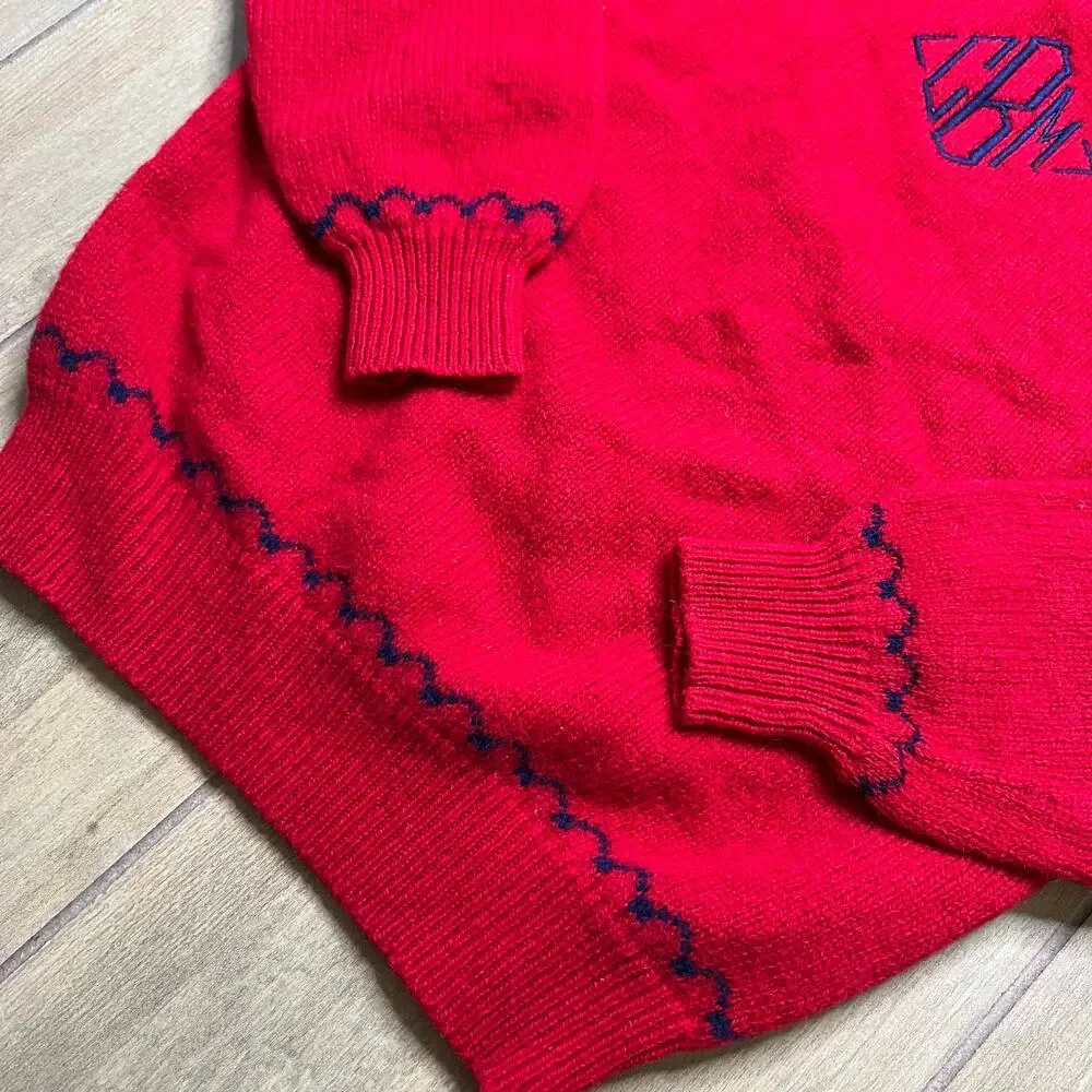 Vintage Lands’ End Red Wool Sweater Womens M Monogram CBM USA‎ Classic 90s
